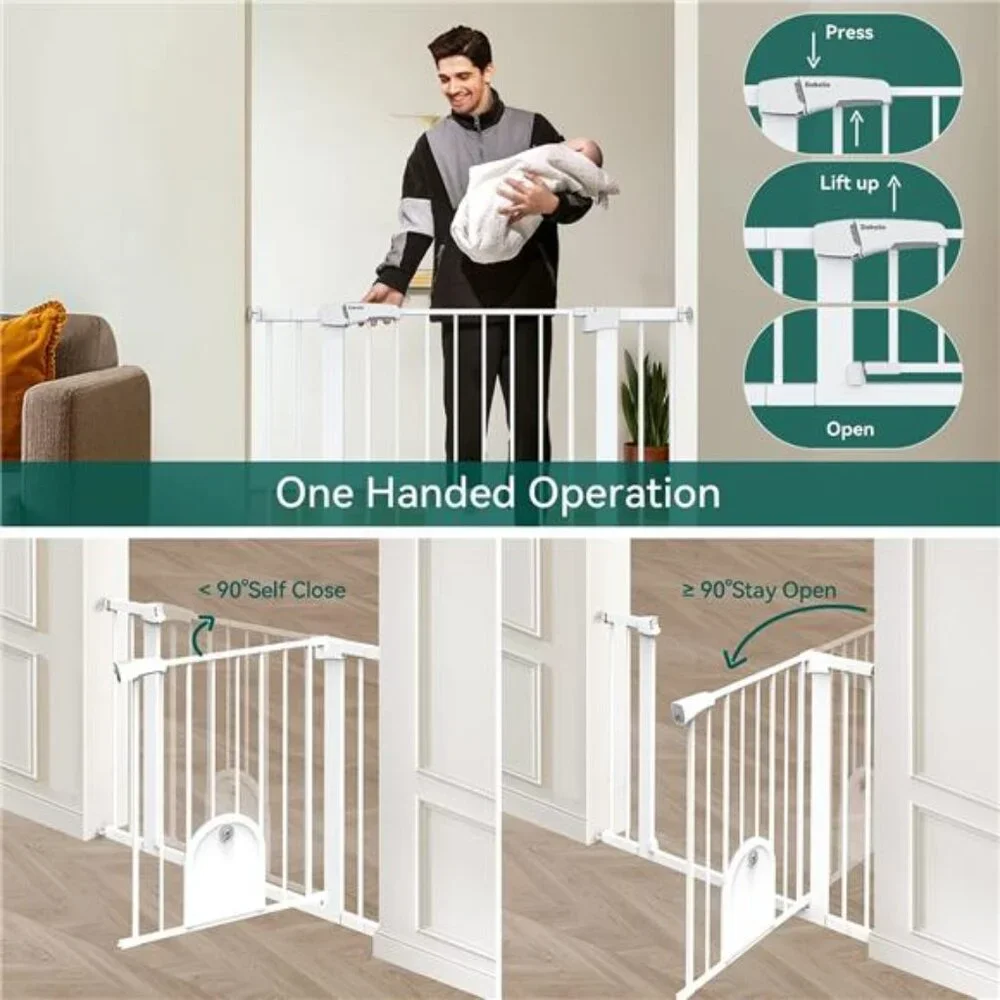 Auto Close Baby Gate with Small Cat Door, 29-43